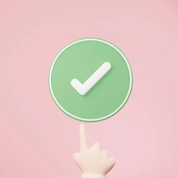 3d rendering of Green Tick sign icon on clean background for mock up and we.. Stock Illustration