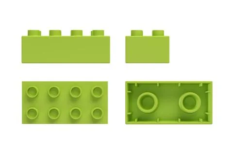 3d rendering of a green toy block shown from side, front and bottom view イラスト素材