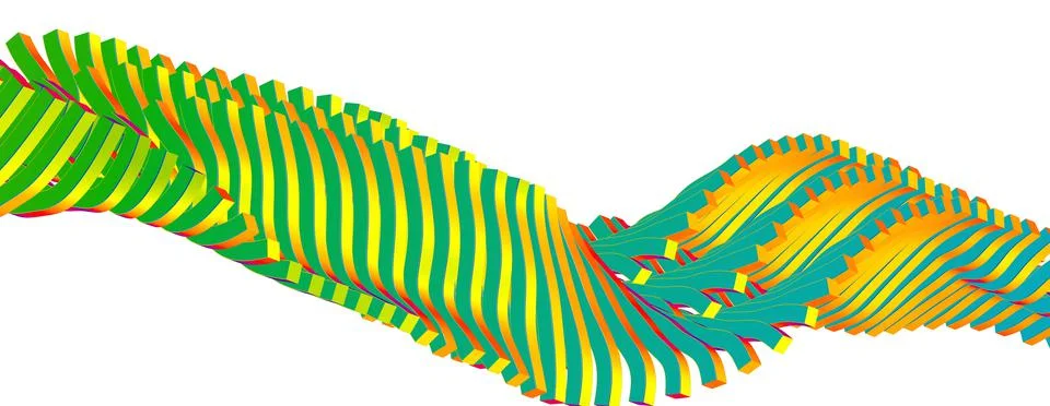 3d rendering of green twisted wave isolated on white background Illustrazione stock