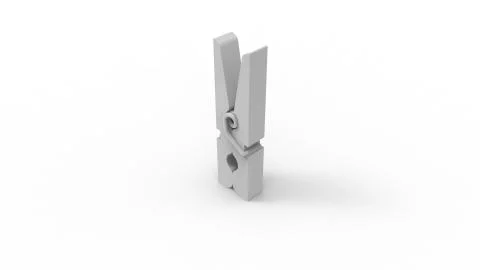 3d rendering of a grey clothespin isolated in white studio background Illustrazione stock