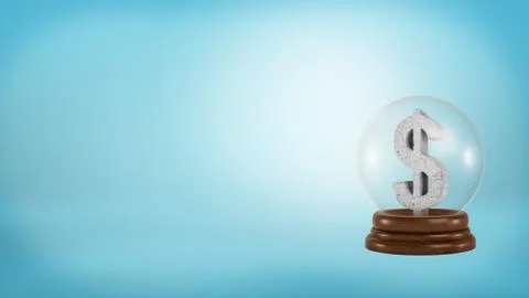 3d rendering of a grey concrete dollar sign stands inside an empty glass sphere Stock Illustration