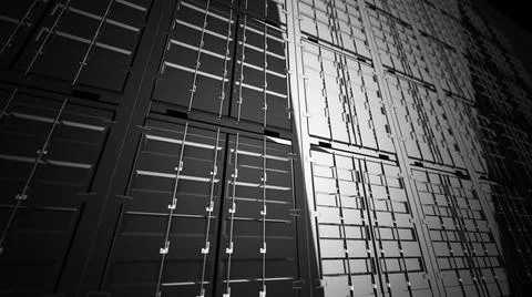 3d rendering of grey sea containers stack, industrial port with containers, c Stock Illustration