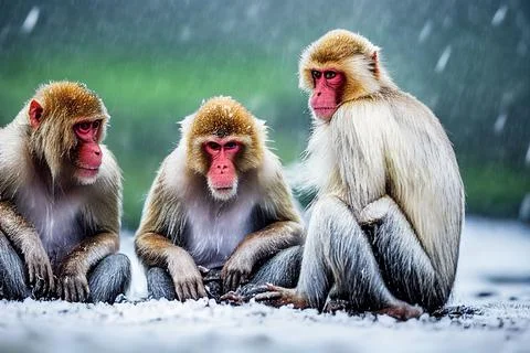 3D rendering of a group of cute monkeys Stock Illustration