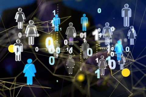 3d rendering of a group of people figures connected with neural connections Stock Illustration