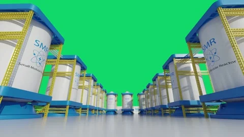 3d rendering group of smr or small modular nuclear reactors with energy storage  Stock Footage 328144237