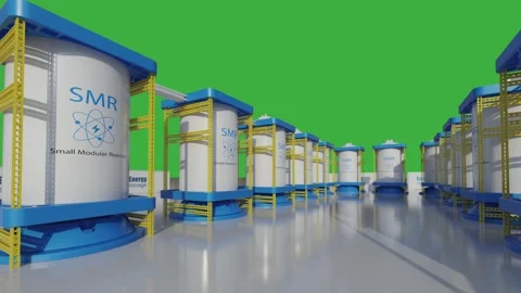 3d rendering group of smr or small modular nuclear reactors with energy storage  Stock Footage 328144245