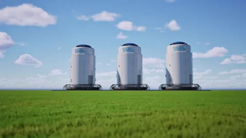 3d rendering group of smr or small modular nuclear reactors power plant against  Stock Footage 333097127