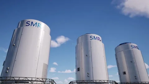 3d rendering group of smr or small modular nuclear reactors power plant against  Stock Footage 333097128