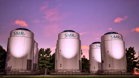 3d rendering group of smr or small modular nuclear reactors power plant under tw Stock Footage 333097162