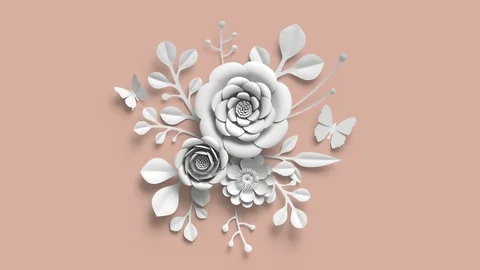 3d rendering, growing floral background from paper flowers, blooming botanica Stock Footage 91044737