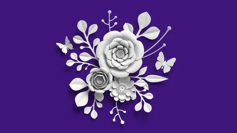 3d rendering, growing floral background from paper flowers, blooming botanica Stock Footage 91044906