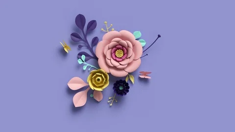 3d rendering, growing floral background from paper flowers, botanical pattern Stock Footage 91045074