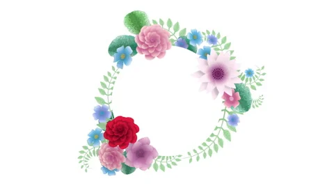 3d rendering, growing floral background flowers, blooming botanical circle frame Vidéo 106564750