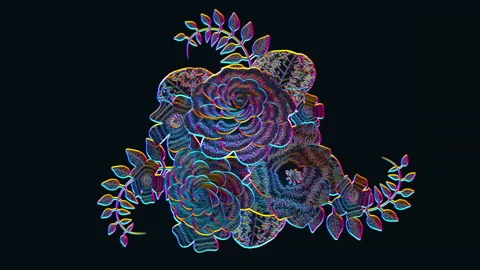 3d rendering, growing floral black background flowers, blooming botanical Stock Footage 106564585