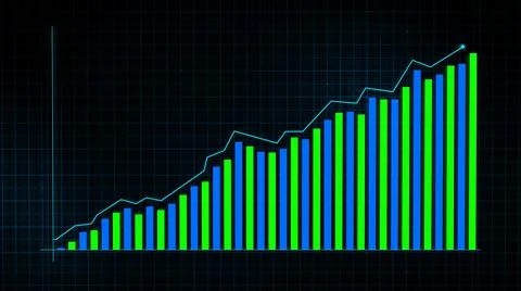 3D rendering of growing line graph of digital income growth chart Stock Illustration