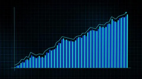 3D rendering of growing line graph of digital income growth chart Stock Illustration