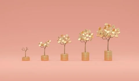 3D Rendering of growing of money tree with coin leave arrange small to big .. Illustrazione stock