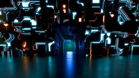 3D rendering grunge sci-fi concrete background cyber empty studio. Stock Illustration