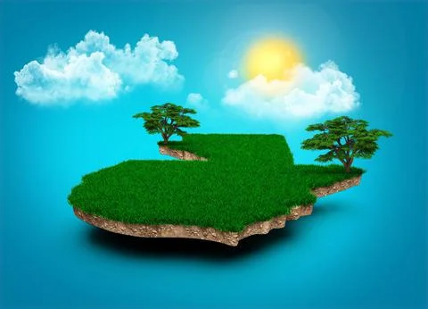 3D rendering of Guatemala Map with clouds tree sun rays on bright blue Sky. Illustrazione stock