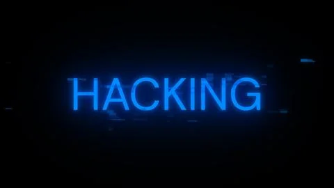 3D rendering hacking text with screen effects of technological glitches Stock Photos