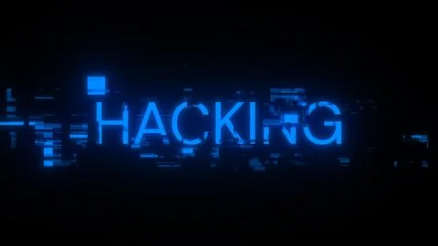 3D rendering hacking text with screen effects of technological glitches Stock Photos