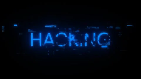 3D rendering hacking text with screen effects of technological glitches Stock Photos
