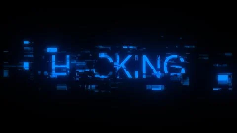3D rendering hacking text with screen effects of technological glitches Stock Photos