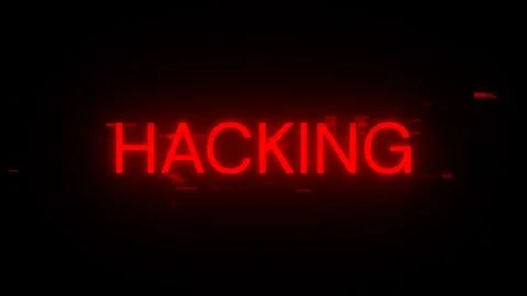 3D rendering hacking text with screen effects of technological glitches Stock Photos