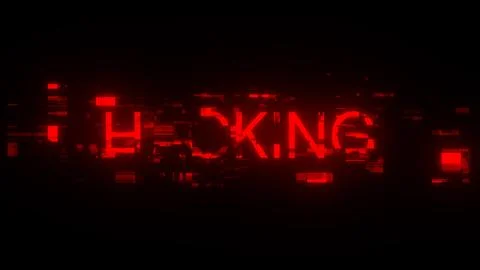 3D rendering hacking text with screen effects of technological glitches Stock Photos