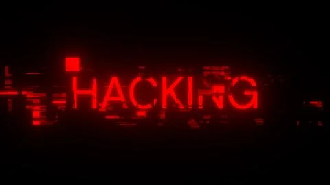 3D rendering hacking text with screen effects of technological glitches Stock Photos