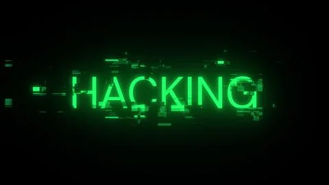 3D rendering hacking text with screen effects of technological glitches Stock Photos