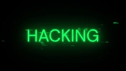 3D rendering hacking text with screen effects of technological glitches Stock Photos