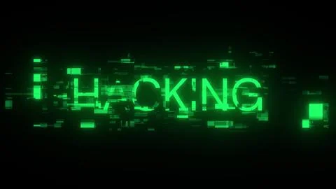 3D rendering hacking text with screen effects of technological glitches Stock Photos