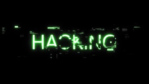 3D rendering hacking text with screen effects of technological glitches Stock Photos