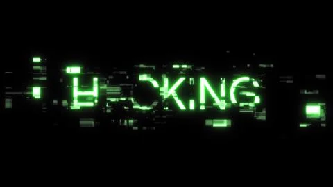 3D rendering hacking text with screen effects of technological glitches Stock Photos