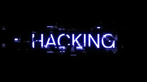 3D rendering hacking text with screen effects of technological glitches Stock Photos