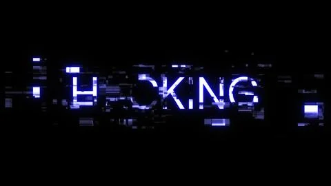 3D rendering hacking text with screen effects of technological glitches Stock Photos