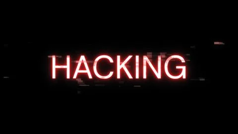 3D rendering hacking text with screen effects of technological glitches Stock Photos