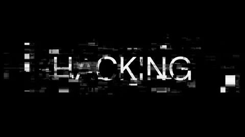 3D rendering hacking text with screen effects of technological glitches Stock Photos