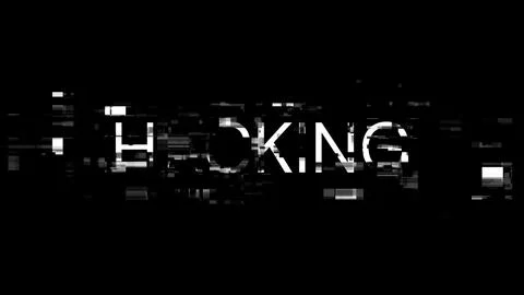 3D rendering hacking text with screen effects of technological glitches Stock Photos