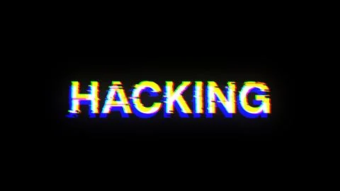 3D rendering hacking text with screen effects of technological glitches Stock Photos