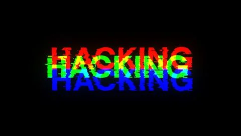 3D rendering hacking text with screen effects of technological glitches Stock Photos