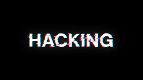 3D rendering hacking text with screen effects of technological glitches Stock Photos