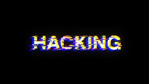 3D rendering hacking text with screen effects of technological glitches Stock Photos