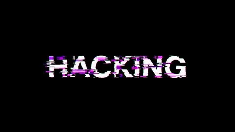 3D rendering hacking text with screen effects of technological glitches Stock Photos