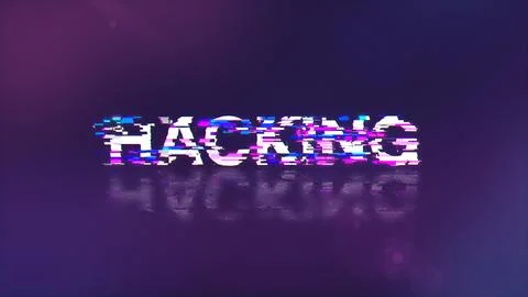 3D rendering hacking text with screen effects of technological glitches Stock Photos