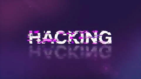 3D rendering hacking text with screen effects of technological glitches Stock Photos