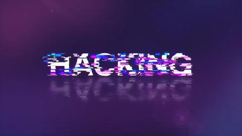 3D rendering hacking text with screen effects of technological glitches Stock Photos