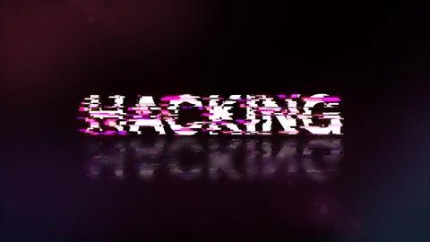 3D rendering hacking text with screen effects of technological glitches Stock Photos
