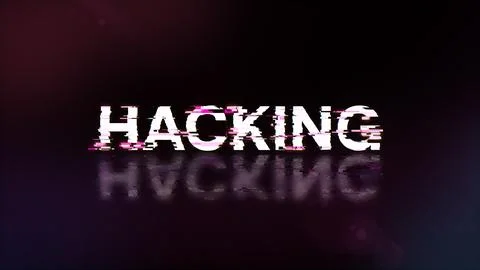 3D rendering hacking text with screen effects of technological glitches Stock Photos